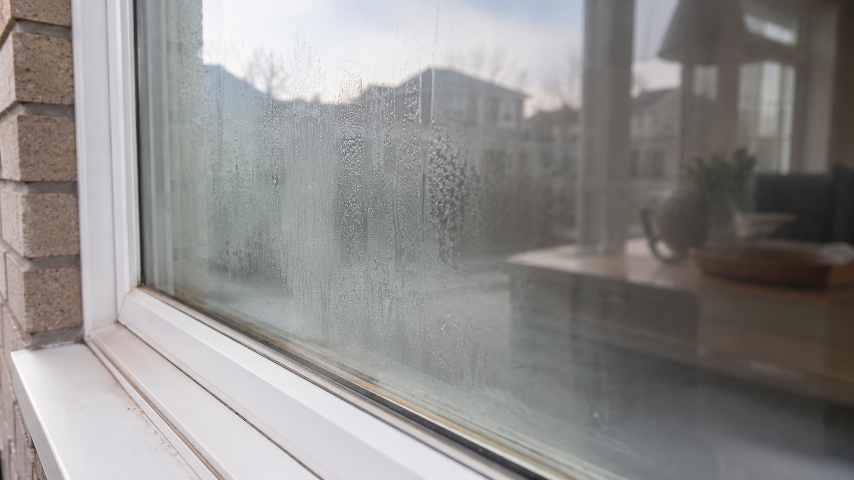 Failed window seal — condensation trapped between panes