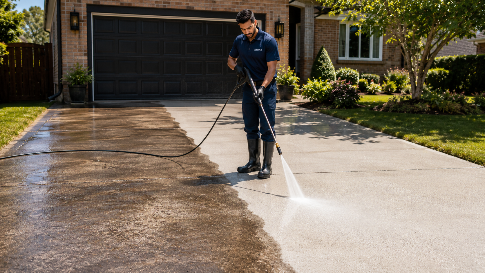 Professional pressure washing strips years of oil and stains
