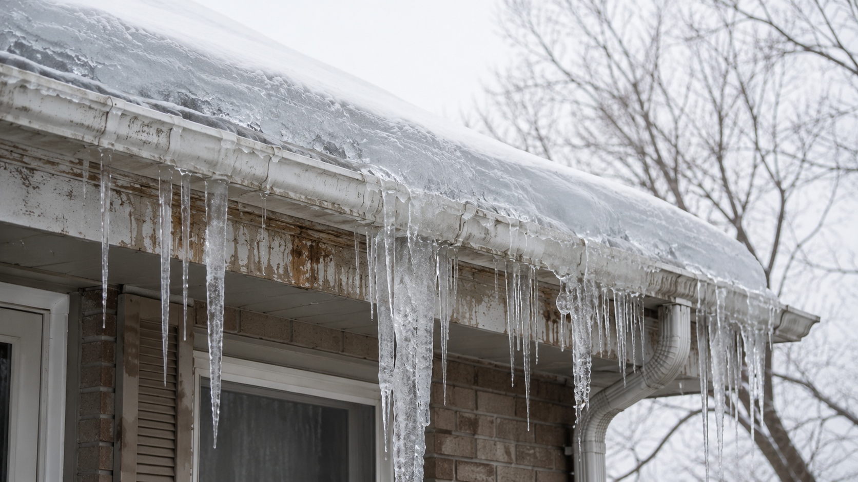 Ice dams form when gutters are blocked and heat escapes the roof